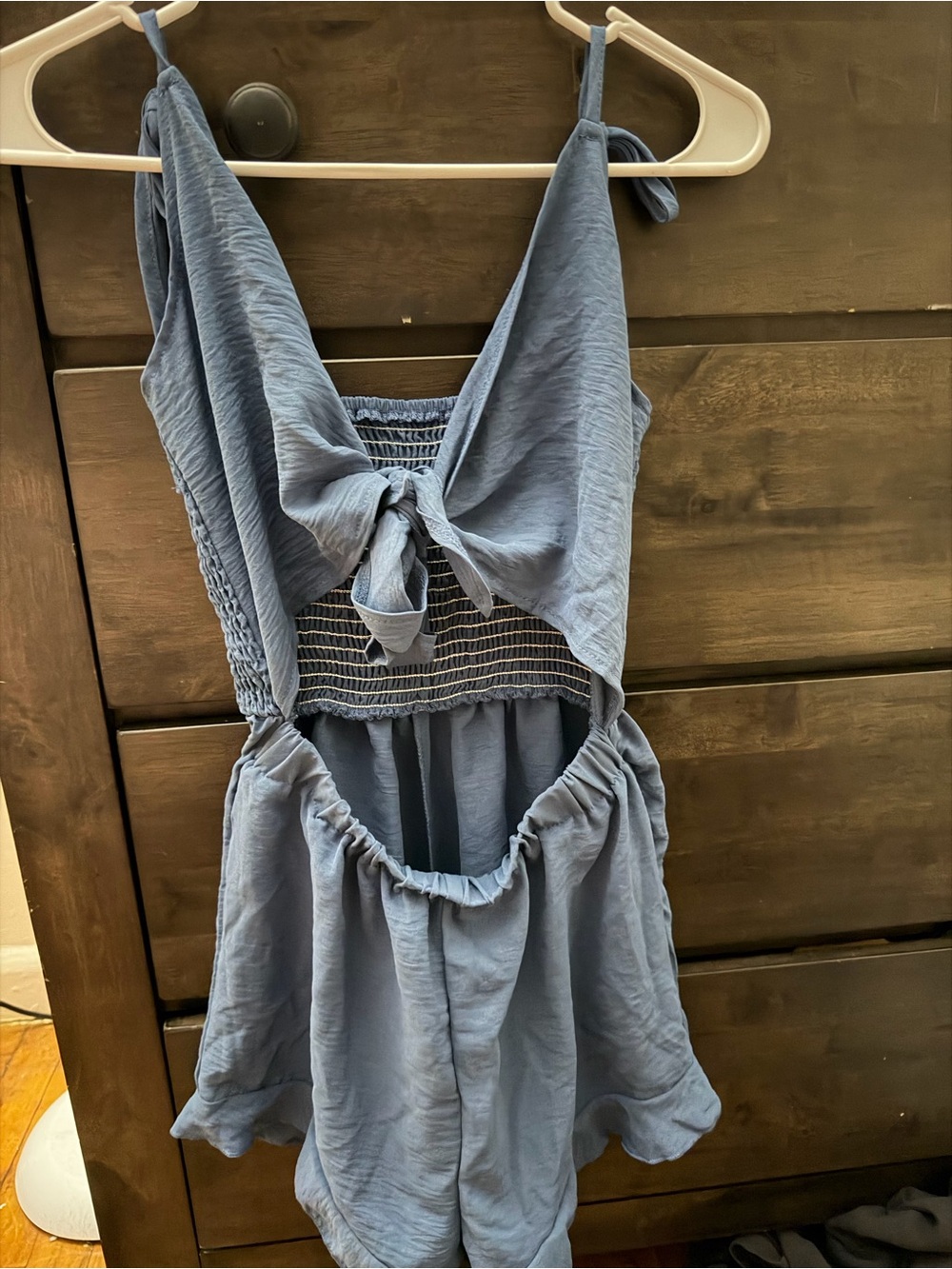 Woman’s Blue One-Piece Romper with Tie Front